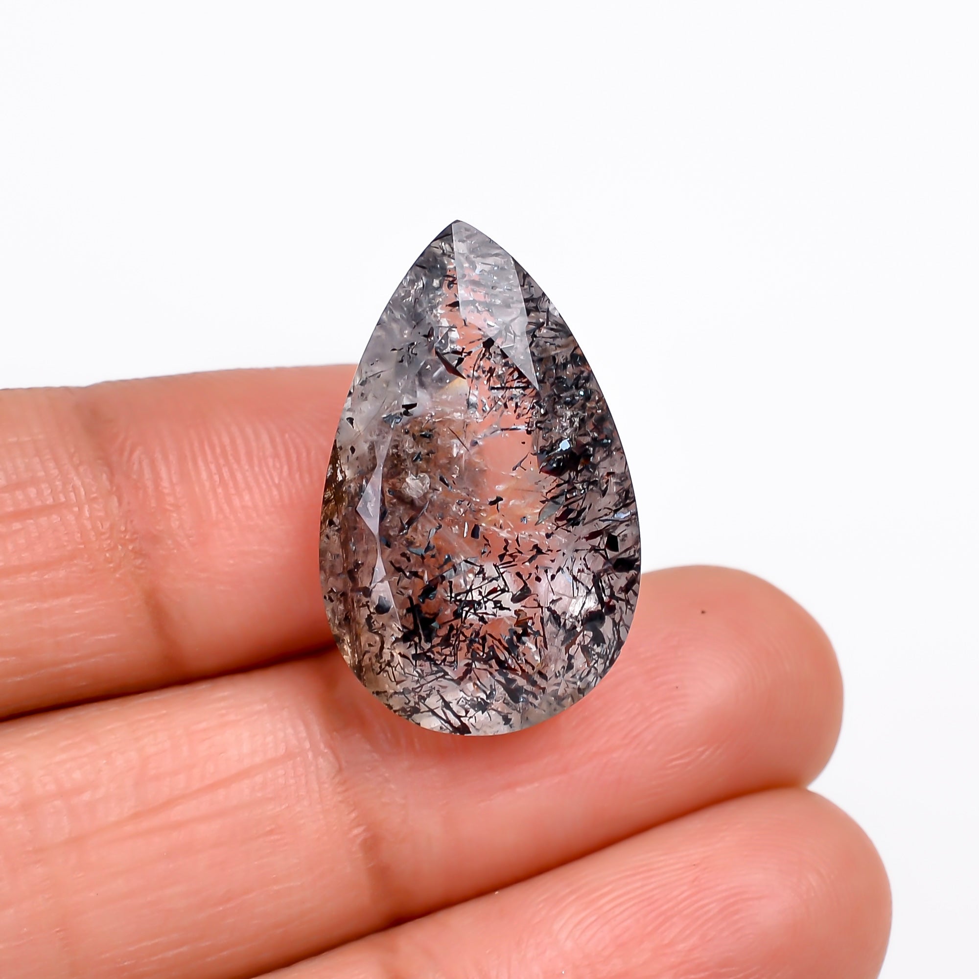 elestial hematite quartz pear shape cut stone loose gemstone